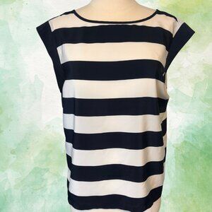 Vince Camuto Navy & White Striped Cap-Sleeve Top — Size M ⚓✨